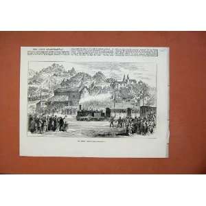  1873 Lisbon Steam Carriage Tramway Train People Print 