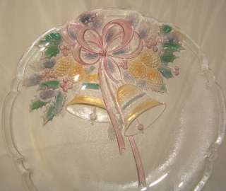 New Clear Glass Dish Platter with Bells for Holiday Xmas  