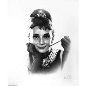  Audrey Hepburn Wth Gloves Charcoal Portrait