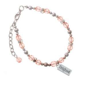  Delighted Rectangle Pink Czech Glass Beaded Charm Bracelet 