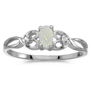  10k White Gold October Birthstone Oval Opal And Diamond 