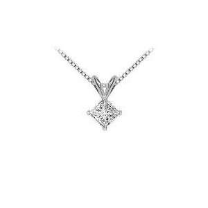  14K White Gold  Princess Cut Diamond Solitaire Pendant 