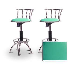 2 Turquoise Vinyl Chrome Adjustable Barstools