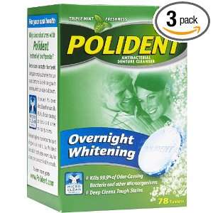 Polident Overnight Whitening, Antibacterial Denture Cleanser Tablets 