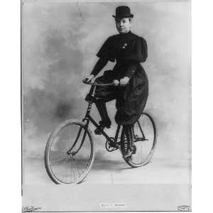   Mrs. L.C. Bordman,on bicycle,wearing derby hat,c1895