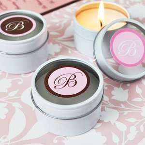 Monogram Round Travel Candle Tins   Baby Shower Gifts & Wedding Favors 