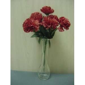  Tanday #20242 Red Carnation Silk Flower Bush with 7 Blooms 