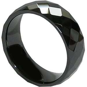 Black Ceramic Ring   8mm Width. Faceted Design (Avail. Sizes 5 to 14 