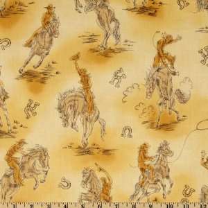  44 Wide New Frontier Cowboys Roping Gold Fabric By The 