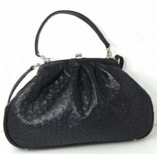 RJC COUTURE Lg BLACK FRAME GENUINE NEW REAL OSTRICH BAG  