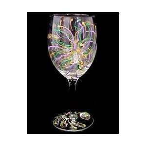  Mardi Gras Fireworks Design   Hand Painted   Wine Glass 