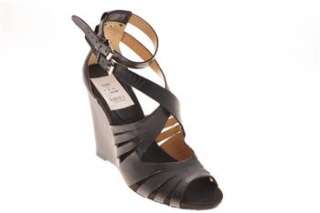   NEW PONTI Womens Wedges Sandals Black Designer Medium Leather 7  
