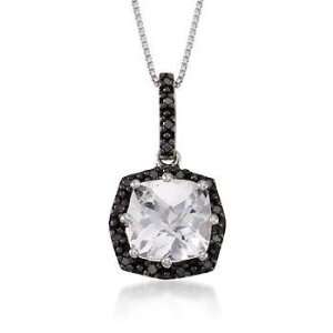   White Topaz, .10ct t.w. Black Diamond Drop Necklace In Silver Jewelry