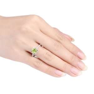   Silver 1 1/2 CT TGW Peridot 0.05 CT TDW Diamond Fashion Ring (G H, I3