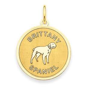  14k Yellow Gold Brittany Spaniel Disc Charm Jewelry