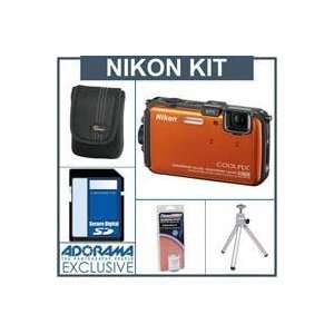  AW100 Digital Camera Kit   Orange   with 8GB SD Memory Card, Camera 