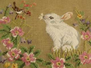 18x18 Vtg PREWORKED Needlepoint Canvas  Bunny Rabbit With Bird Pink 