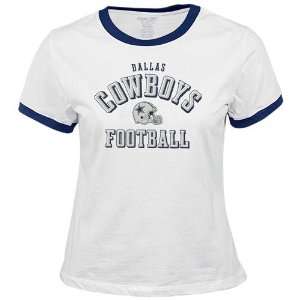   Cowboys White Ladies Foil Helmet Ringer T shirt