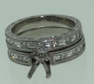 18k white gold diamond semi mount band ring set vintage  