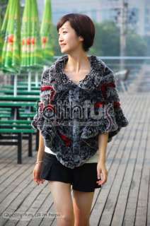 Rex Rabbit Fur Knitted Cape. No lining. Hooks to closure. Its the 