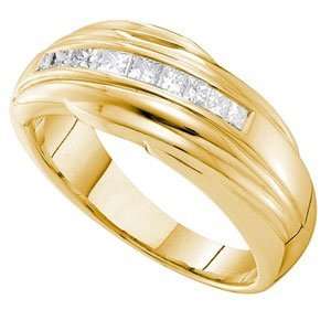 1/2 Carat Princess Diamond 14k Yellow Gold Mens Wedding Ring 