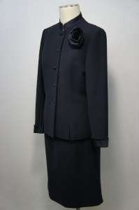 Kasper Navy Blue Lined Long Sleeve Knee Length Skirt Suit Sz 8  