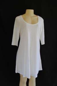 EILEEN FISHER White 100% Linen Jersey Knit Flax Scoop Neck Shirt Dress 