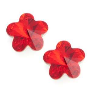   Red Swarovski Crystal Flower Earrings Fashion Jewelry    Made In USA