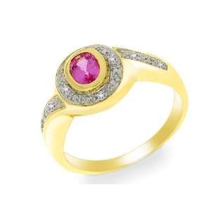  9ct Yellow Gold Pink Sapphire and Diamond Ring Size 8.5 Jewelry