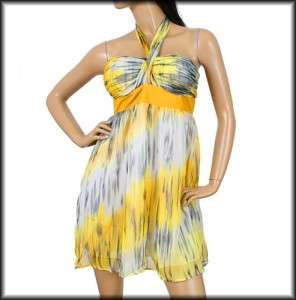 Yellow Gray BABY DOLL HALTER DRESS S M or L  