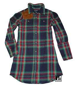 NWT Ralph Lauren Girls Imogen Suede Patch Flannel Shirt Dress  