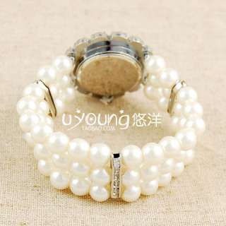 Elegant cute casual style man made beads bracelet quartz watch white 