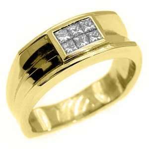 14k Yellow Gold Mens Invisible Princess Cut 6 Stone Diamond Ring .55 