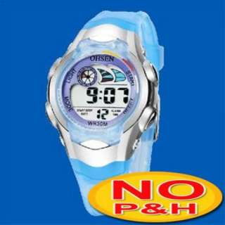 Digital Girl Boy Lady Alarm Blue Waterproof Sport Watch  