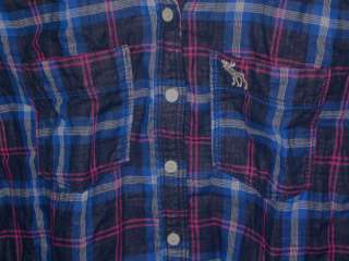 NEW Abercrombie & Fitch Womens Charlie Button Shirt M Navy Plaid 