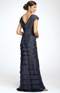 198 New Adrianna Papell Shutter Pleat Navy Gown 14  