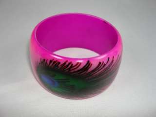 Bangle Bracelet, Hand Painted with Peacock Feather design, no 2 are 