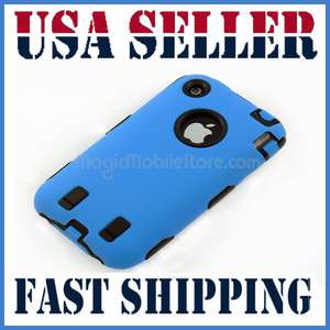 Hard Case w/ Soft Skin Rubber Silicone Cover For iPhone 3G 3GS Blue 