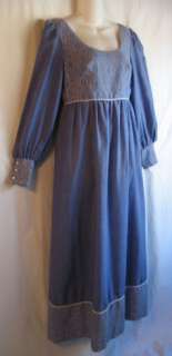 Vintage 70s Gloria Moret Blue Renaissance Prairie Hippie Dress S 