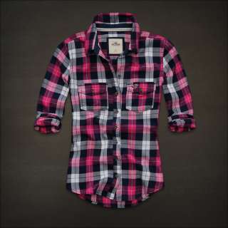 NWT Hollister by Abercrombie Classic Plaid Shirt Dark Pink Size S 