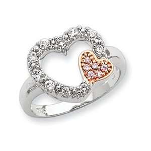  Sterling Silver and Vermeil Pink CZ Heart Ring   Size 8 