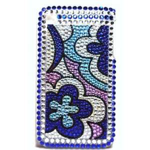  Blue with Silver Pink Daisy Flower Rear Only Apple Iphone 