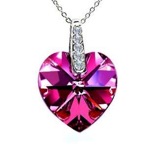 CandyGem 925 Sterling Silver Genuine 1inch Pink Ruby Crystal Heart by 