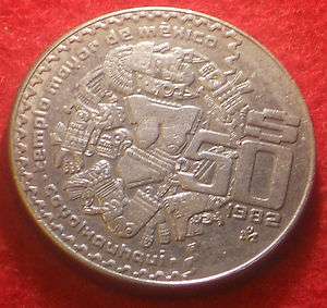 Mexico 1982 $ 50 Pesos Coin Coyolxouhqui Templo Mayor  