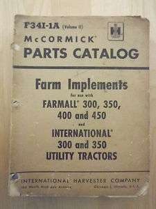   Parts Catalog/Manual F34I 1A Farm Implements Farmall Tractors  