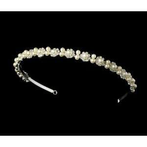  Silver Ivory Crystal and Pearl Floral Headband HP 858 