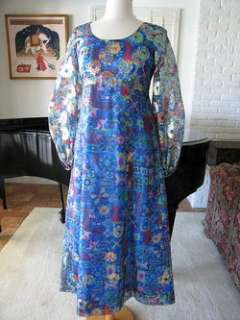 VINTAGE 60s METALLIC LAME ORGANDY OP ART GOWN~S/M  