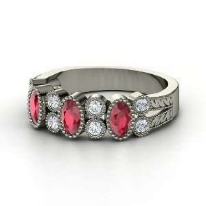 Hopscotch Band, Sterling Silver Ring with Ruby & Diamond 