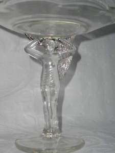 Art Nuveau style clear pressed glass footed compote  