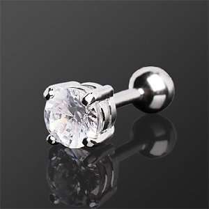  Steel Tragus Ring with Large Clear 5mm Prong Setting CZ   16g (1.2mm 